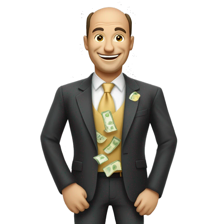 un señor grende feliz con dinero emoji