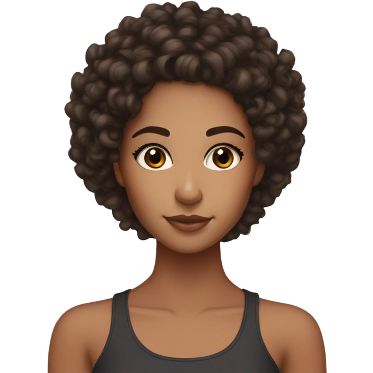 a mixed girl with dark brown curly hair and dark brown eyes with blush, bronzer, and lashes  emoji