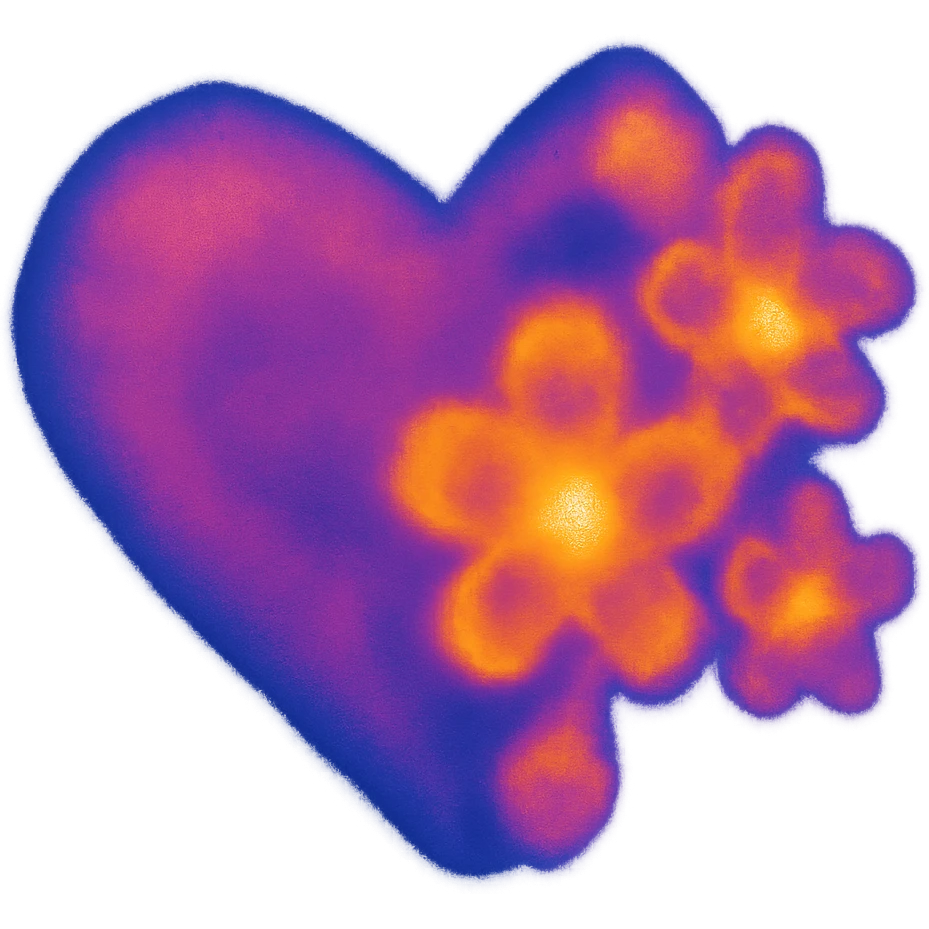 pink heart with sakura flowers, thermal camera style emoji