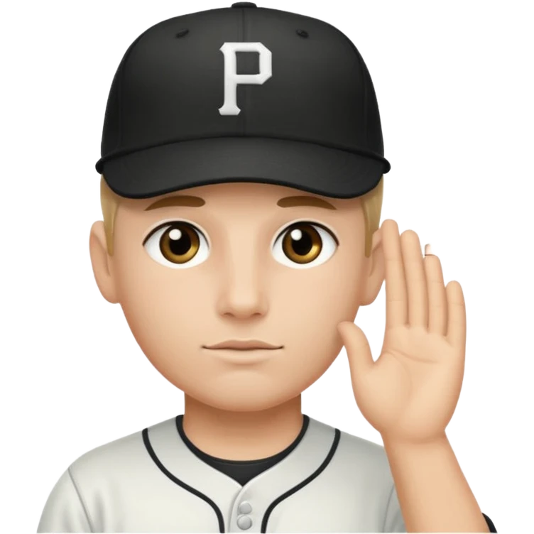 Baseball player, saluting, under eye black stickers, hat with P emoji