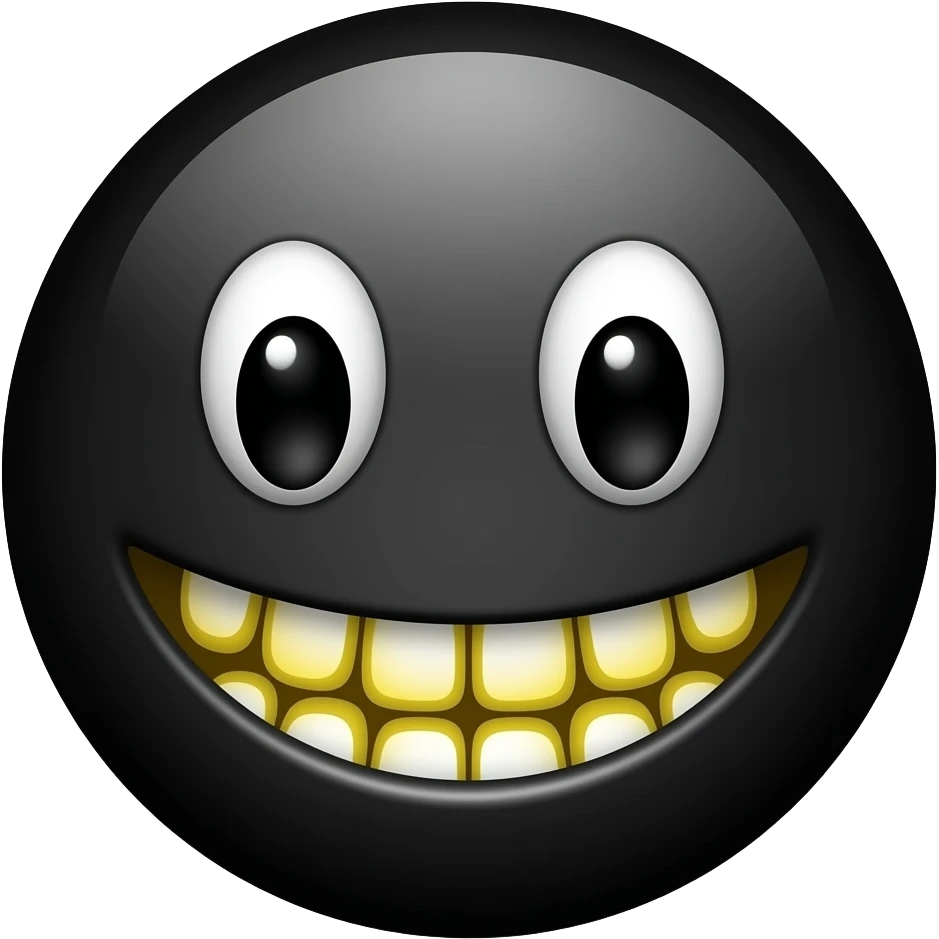 Emojis.com padrão preto com aparelho apagado com os dentes a mostra bem amarelo emoji