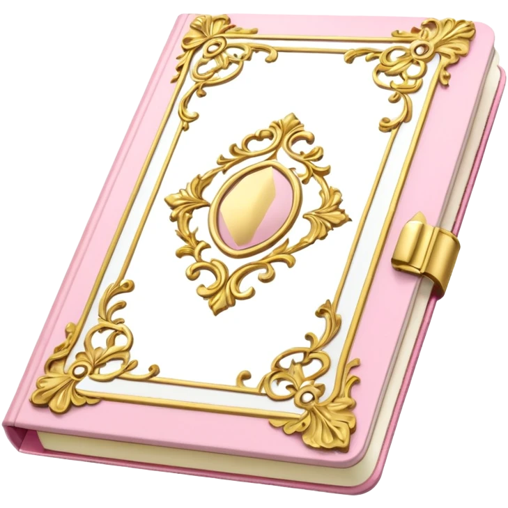 Notebook rococo style, gold and pink and white. angled view emoji