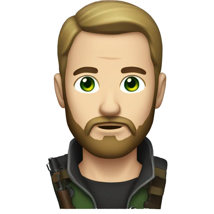 man with beard and short hair green eyes bandit gun emoji