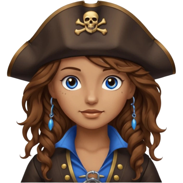 Girl pirate with brown wavy hair and blue eyes  emoji
