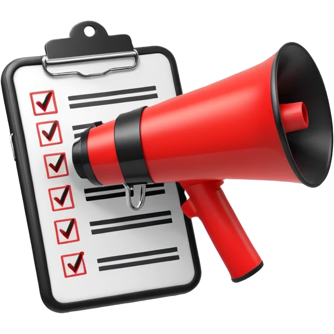 megaphone with a checklist emoji