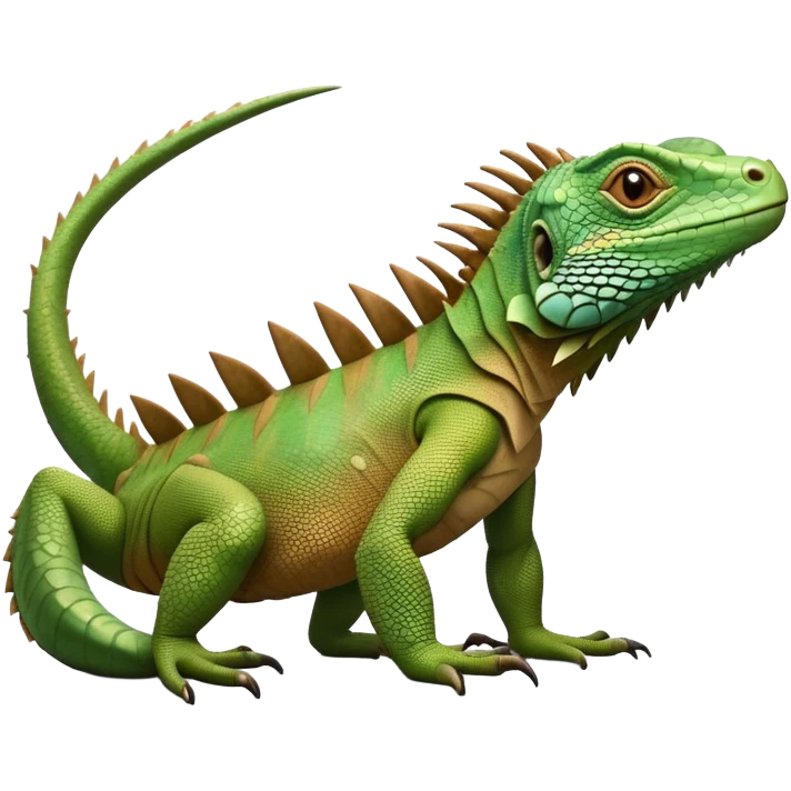 cinematic-iguana-realistic-full-body-basking-emoji,-long-scaly-body-stretched-out,-spiny-ridge-running-down-its-back,-textured-green-and-brown-skin-dappled-with-light,-sharp-intelligent-eyes-studying-the-surroundings emoji