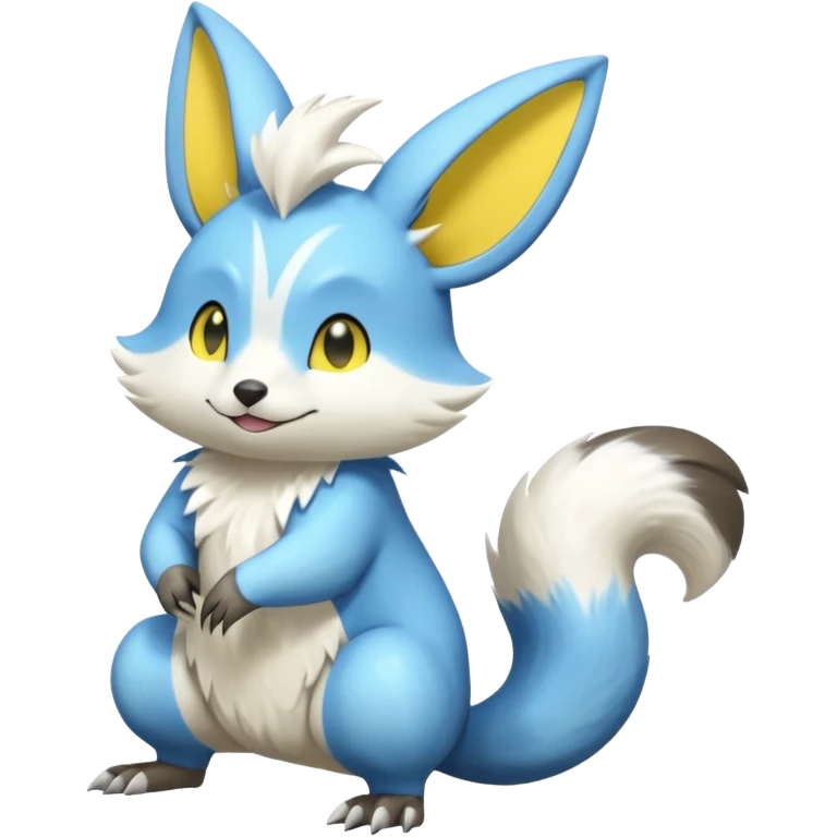 Shiny smooth silky soft Minccino-Zeraora-Emolga-Vernid-Sergal-Fakémon-Chinchilla-fusion-hybrid-animal-creature, full body emoji