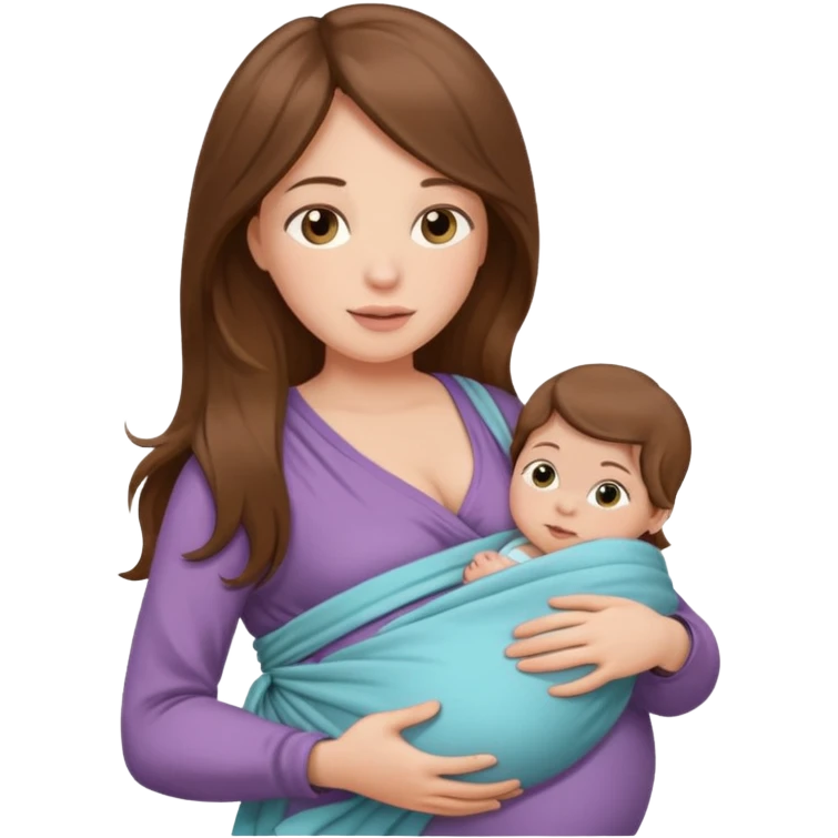 Pregnancy babywearing mom with long brown hair and fair skin with a small baby and wrap  emoji