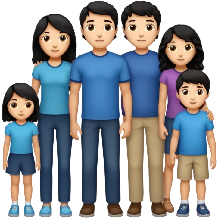 Hispanic family of five standing together: mom with long straight hair, dad with short curly hair, two boys with matching short hair, and a girl with long straight hair emoji