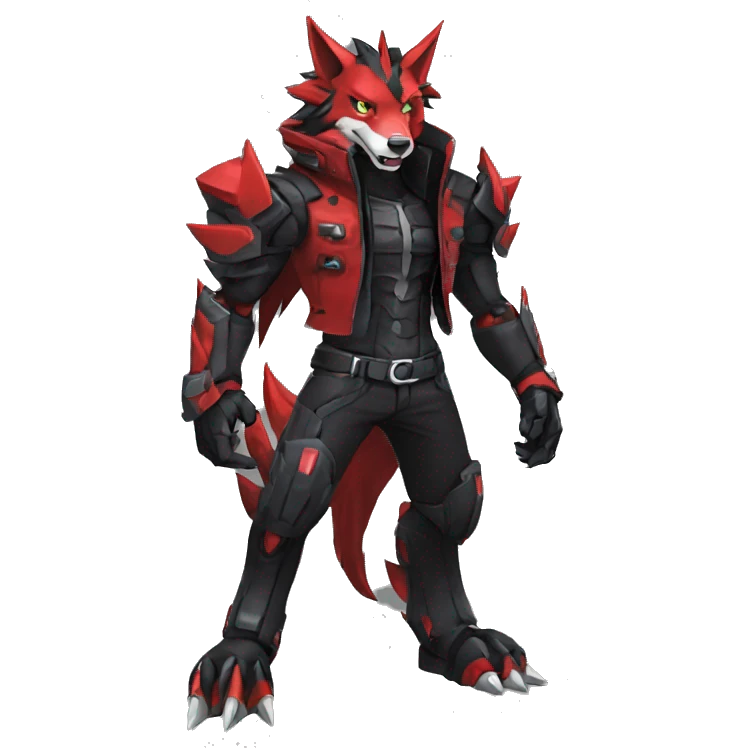  Cool Edgy Black Red Digimon-Fakemon-Garurumon-Loogamon-Wolf full body emoji