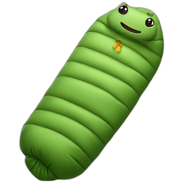 Person in Sleeping bag looks like caterpillar emoji