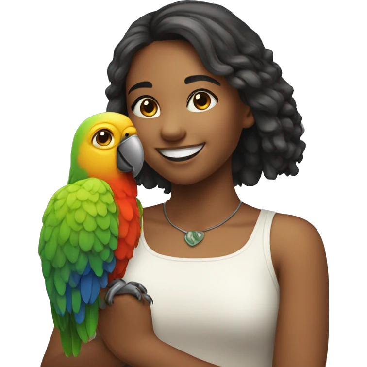 smiling girl with parrot emoji