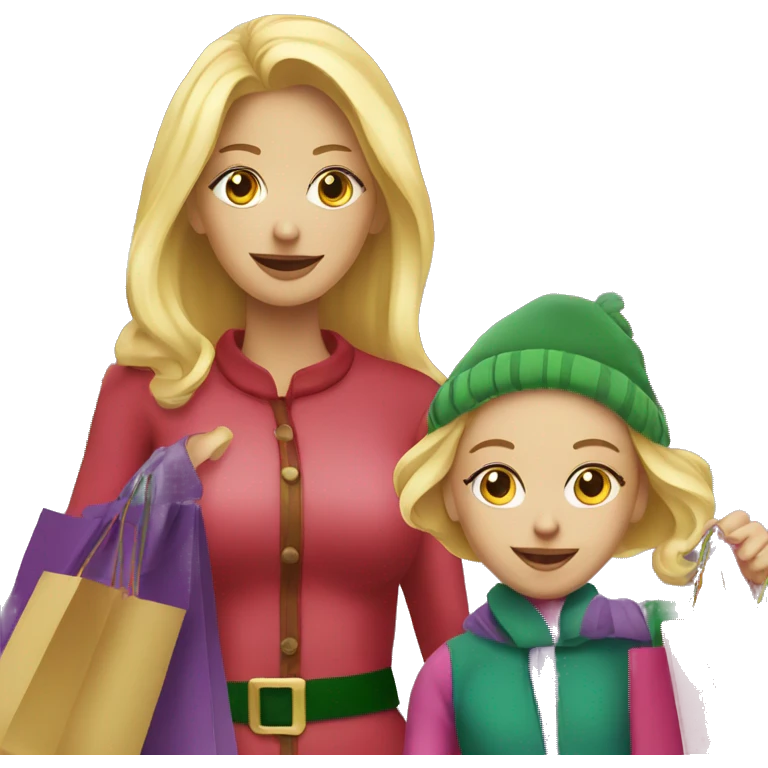 Blond Mom and daughter Christmas shopping emoji