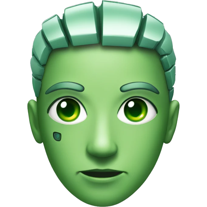 Cyborg head with green eyes and green hair emoji