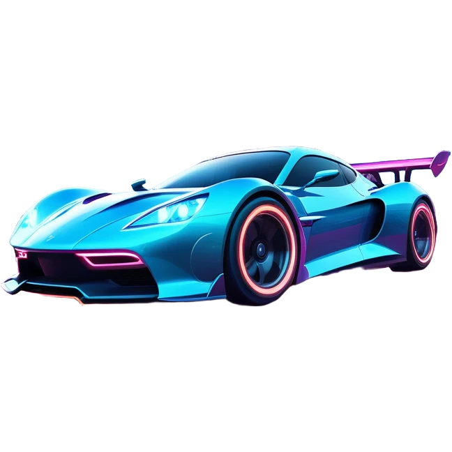 An icon showing a sleek car speeding through a neon-lit cityscape, inspired by Need for Speed. The design features dynamic motion lines, glowing tires, and a vibrant city backdrop with skyscrapers and lights. The rush of high-speed racing is highlighted. Transparent background. emoji