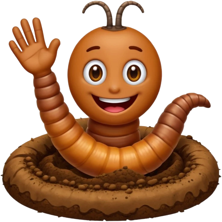 Happy worm waving from dirt hole emoji