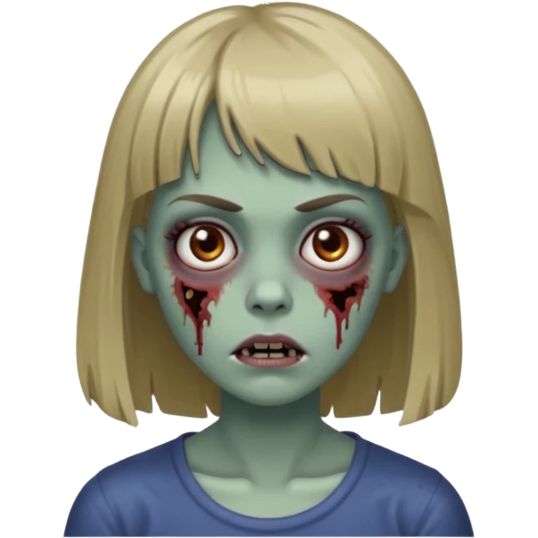 Zombie girl, with bangs above her eyebrows, her dark blonde hair, thin eyebrows. emoji