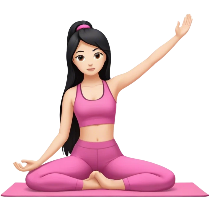 black haired white girl super long hair yoga with pink clothes emoji