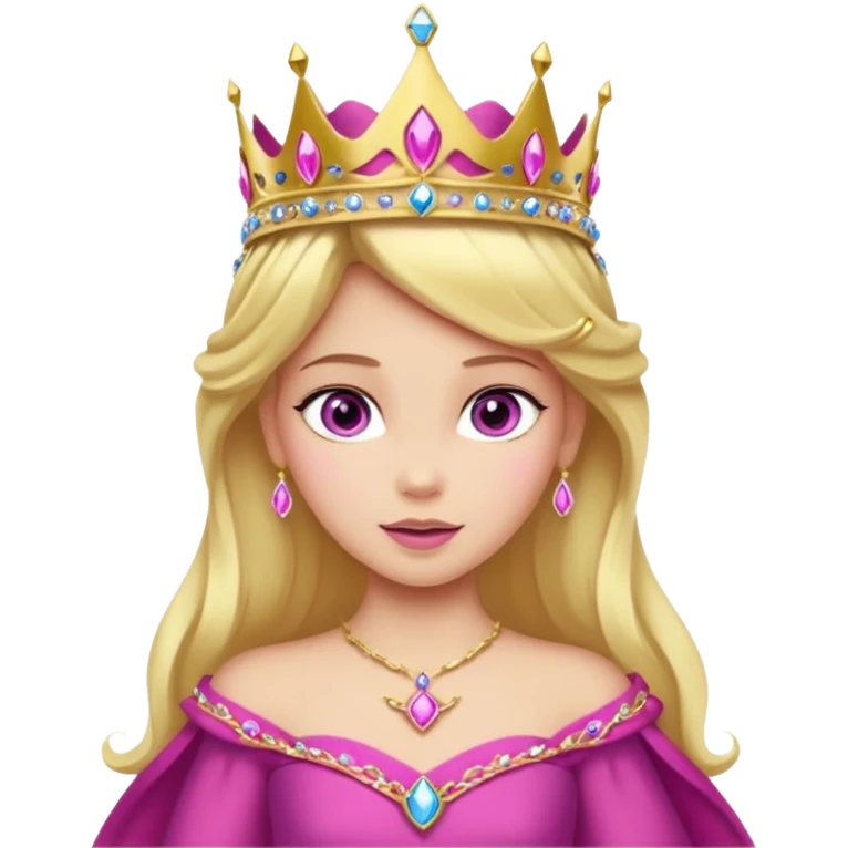 Princesa aurora Disney com vestido fuchsia de manga comprida rosa claro com tiara pequena e dourada de corpo inteiro com olhos lilás de costas emoji