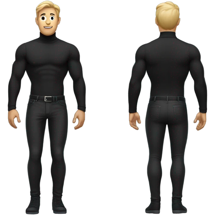muscle black turtleneck shirt and black pants and shoes front and back view emoji