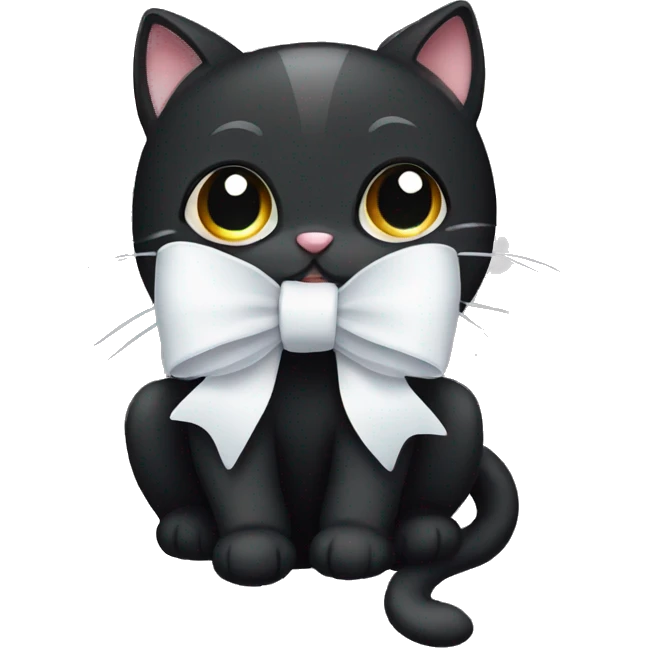 cute black cat with white bow emoji