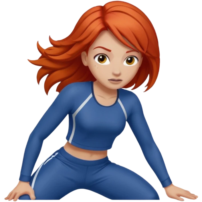 Red head in sporty clothes hair just past her shoulders in her face like she has fallen  emoji