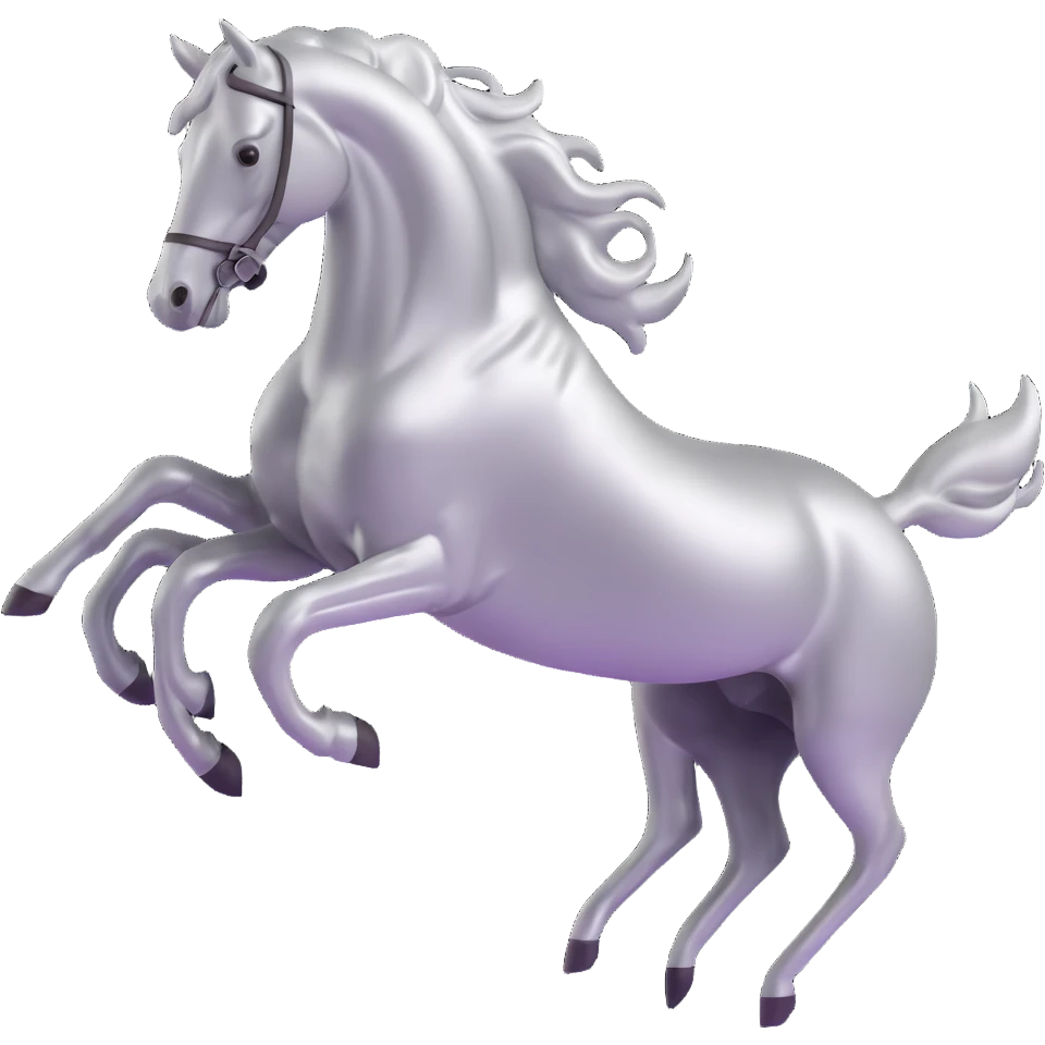 silver metal chrome spirit horse running, magical emoji