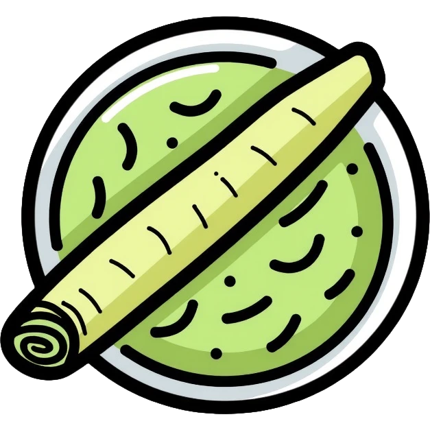 Wasabi root and ground wasabi paste in a bowl emoji