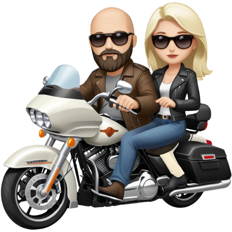 Harley Davidson road glide bearded bald man with girl  pillion emoji