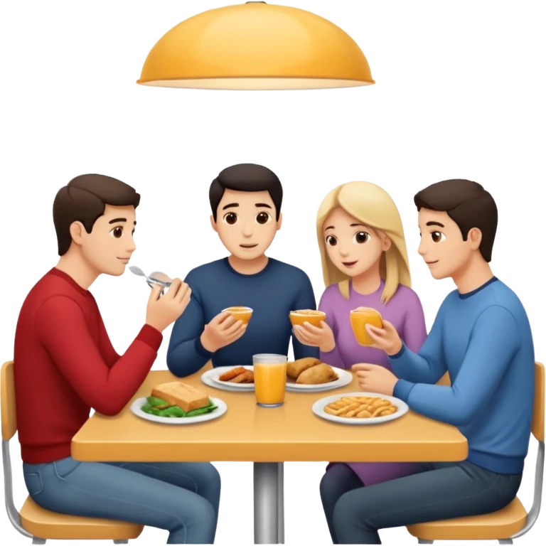 friends having lunch together, face each other, indoor, three people emoji