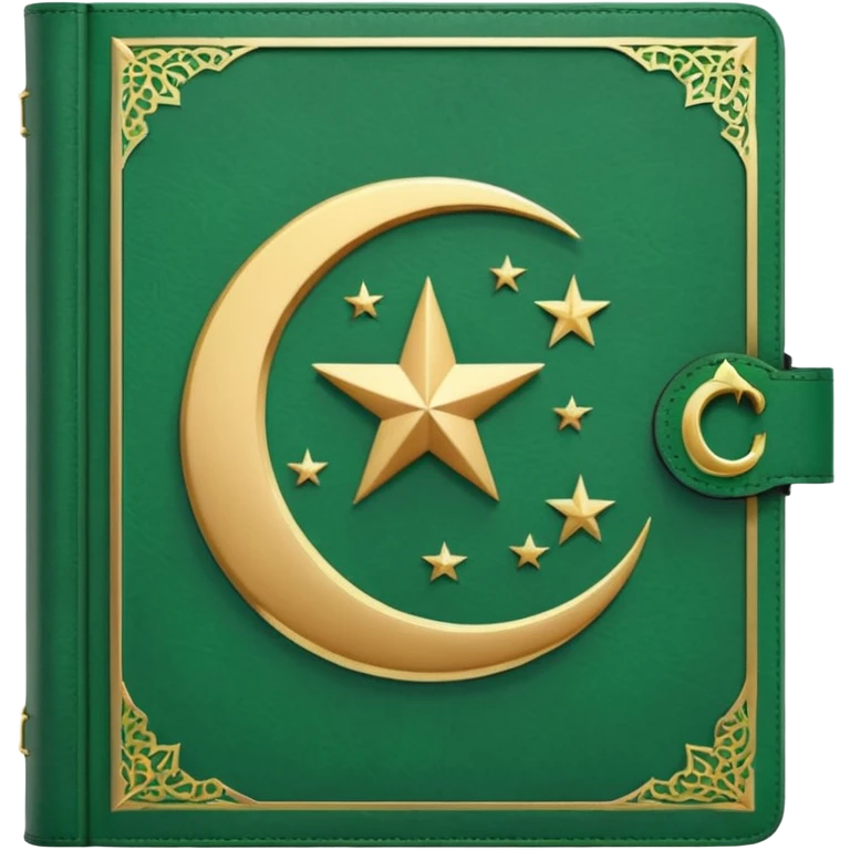 Closed Quran with the Islamic Symbol on it (moon and star) green emoji