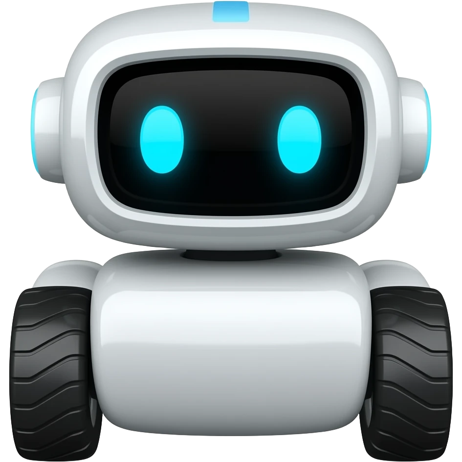 Fridge shape solid delivery robot with display showing blue eyes and a blue line on the top emoji