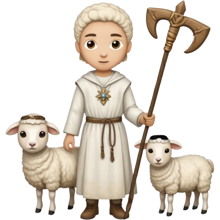 White hispánica Myself at Shepherd clothes with shepherd staff with sheep emoji