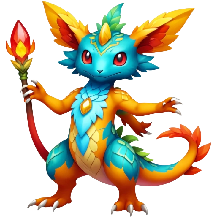 Elemental magical colorful exotic animesque Pokémon-Fakémon-animal-creature, (full body) emoji