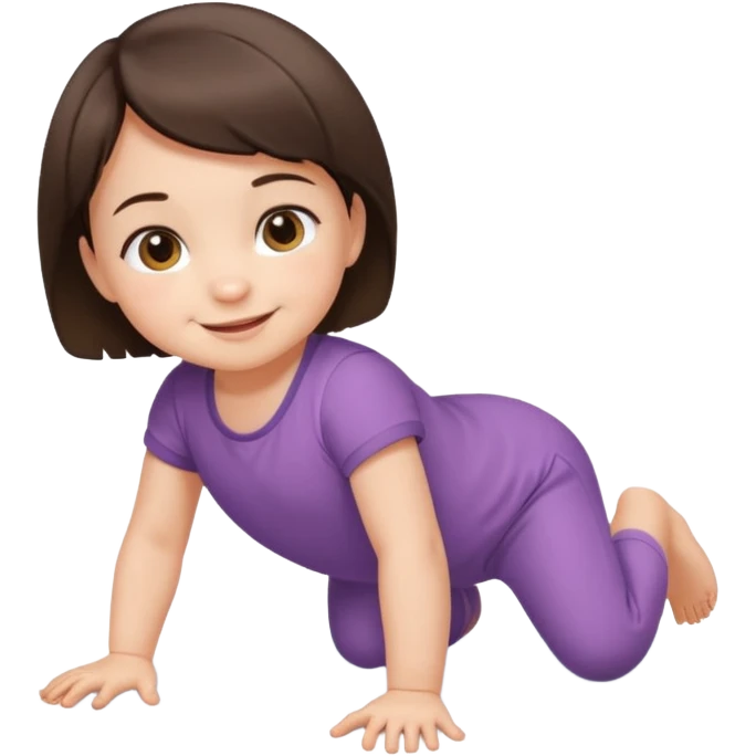 short brunette hair baby crawling on the floor with cute clothes emoji