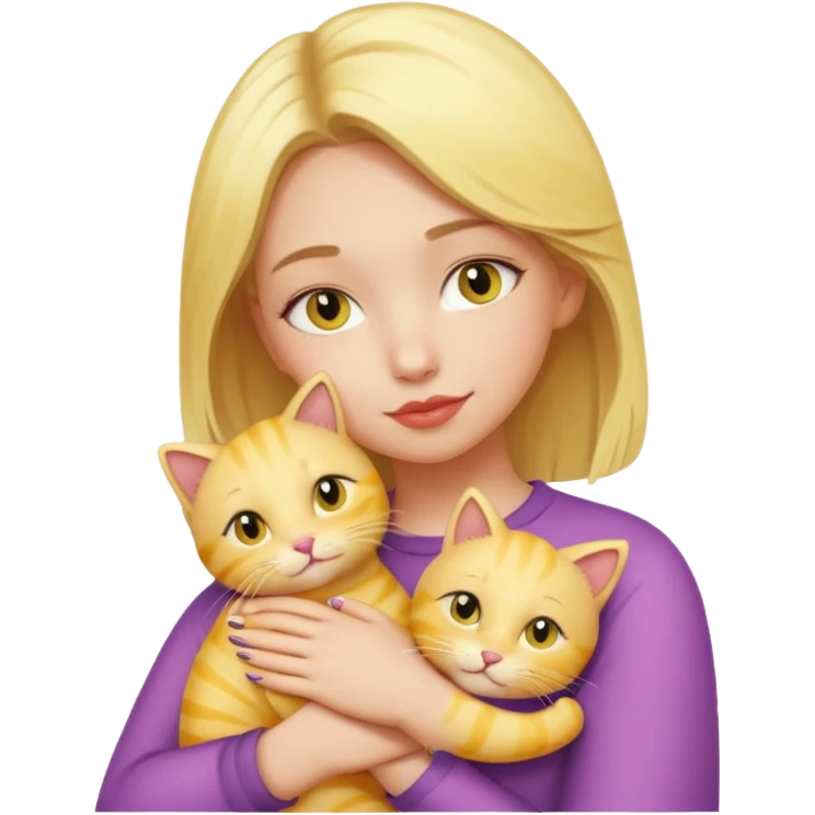 Sarışın elinde kedi olan ve hafif ruj ve rimel sürmüş sarı kedisine sarılan bir kız emoji