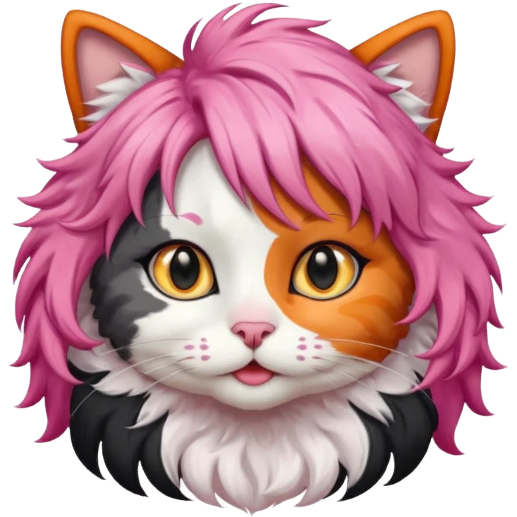 calico cat wear curly pink hair wig emoji