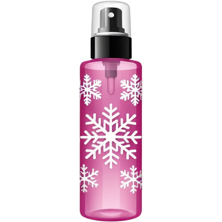 cynderical shaped pink body mist bottle with white snowflakes and faceted pattern emoji