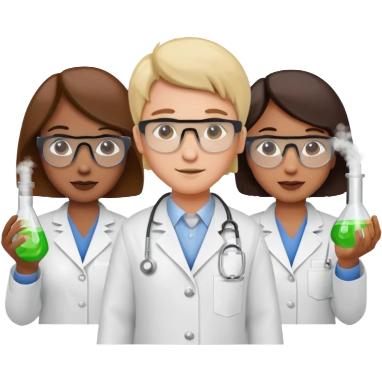 Five chemists: one organic chemist, on physical chemist, one inorganic chemist, one technical chemist and on theoretical chemist emoji
