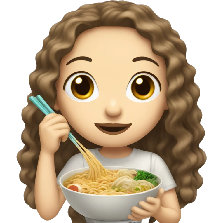Brown and wave hair girl white skin eating ramen  emoji