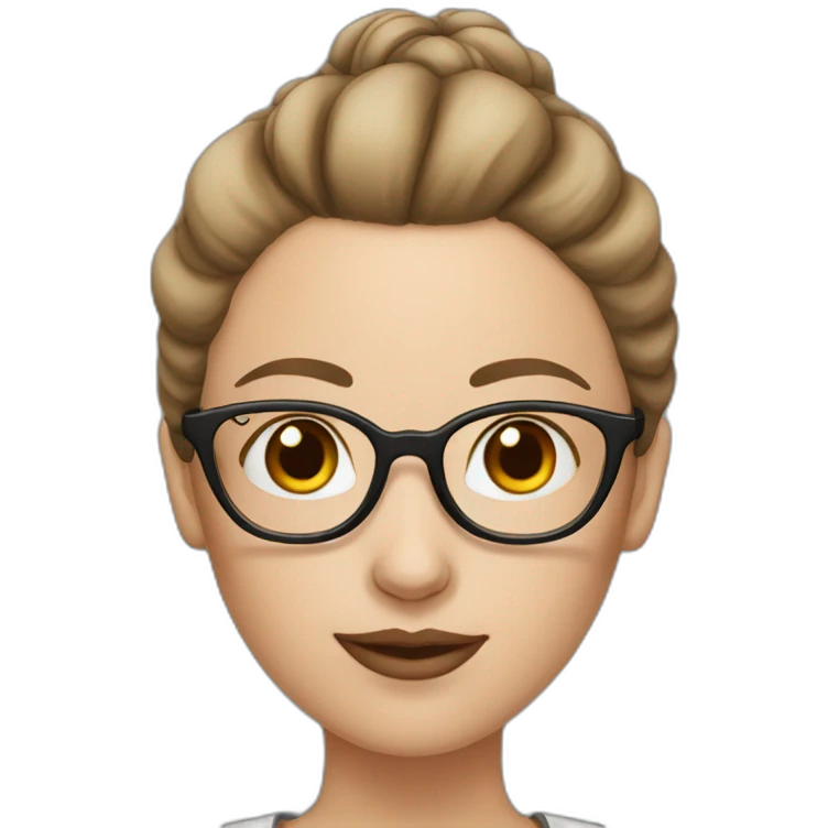 white skin woman with brown hair bun and glasses emoji
