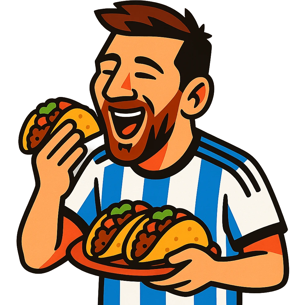 vibrant toon style Messi eating tacos emoji