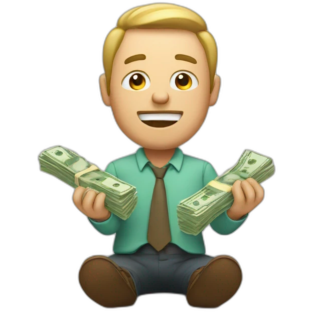 greedy man with money in hands emoji