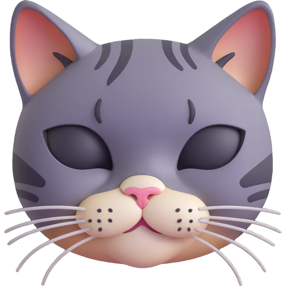close-up of a tired cat face, eyes half closed, visible eye bags, small frown, sleepy and worn-out expression, glossy 3D effect, soft lighting, smooth gradients, high detail emoji