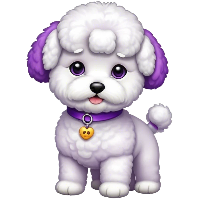 White Bichon wearing purple emoji
