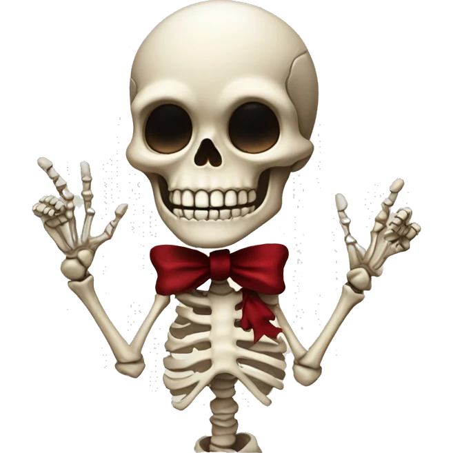 Cute skeleton w dark red bow on head w middle finger emoji