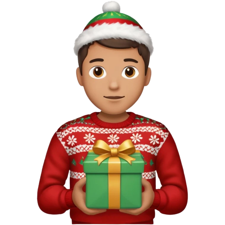 male Person holding a gift very hard emoji