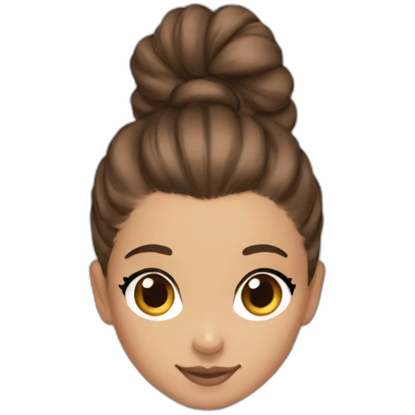 Ariana Grande with brown hair and a big ponytail emoji