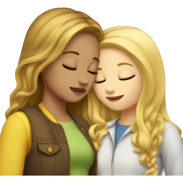 Yellow haired girl kissing brown haired girl emoji