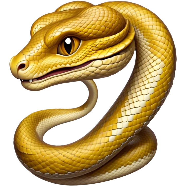 Cinematic Noble Python Portrait Emoji, Poised and regal, with a powerful, sinuous body adorned in intricate scale patterns and piercing, focused eyes, Simplified yet sharp and sophisticated features, highly detailed, glowing with a soft, earthy glow, high shine, intelligent and formidable, stylized with an air of primal elegance, focused and commanding, soft glowing outline, capturing the essence of a watchful and confident serpent that appears ready to coil out of the screen with effortless authority! emoji